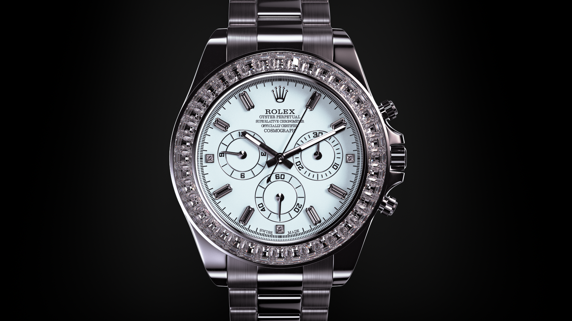 Black and silver chronograph watch visualization