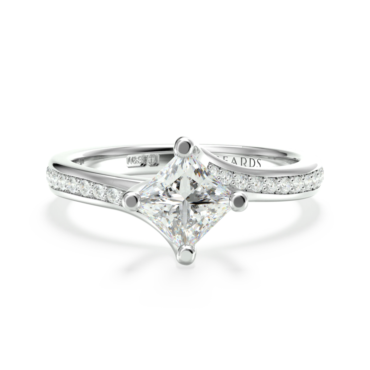 Beards Jewellers princess-cut pavé ring in platinum